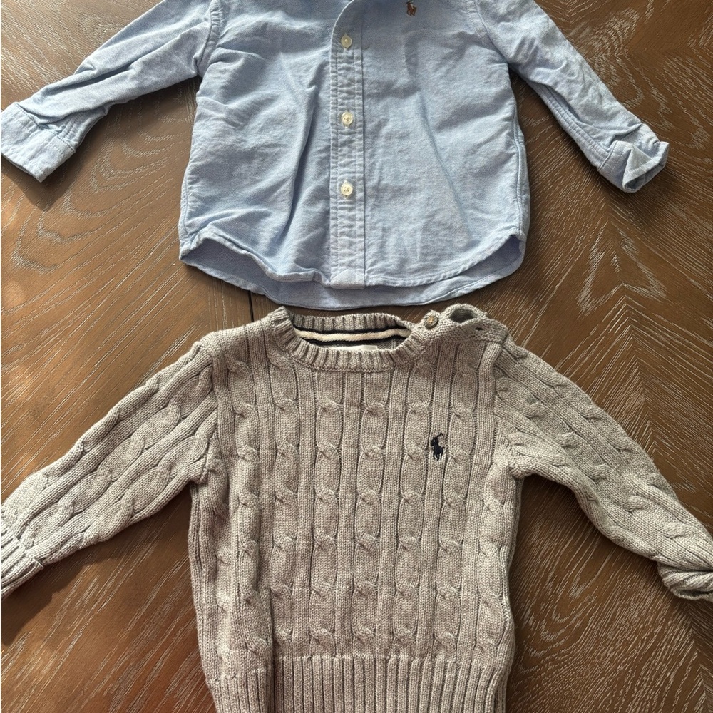 Ralph Lauren Blue and Tan Button Down Shirt